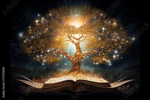 Grand Tree of Wisdom Amidst Ancient Tomes
