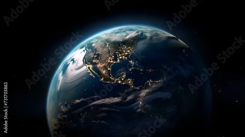 AI-generated illustration of the Earth illuminated from space.