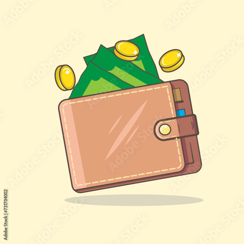 Vector illustration of money wallet leather and coins 