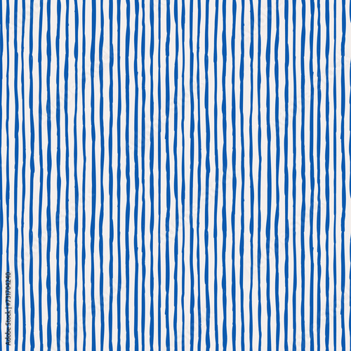 Hand drawn vertical striped pattern. Blue lines on white background. Thin stripes