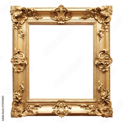 Gold antique vintage frame isolated on transparent background