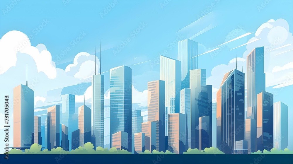 AI generated illustration of a metropolitan city skyline featuring tall, prominent buildings