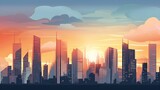 AI generated illustration of a sunset in a metropolitan city, showcasing the tall buildings