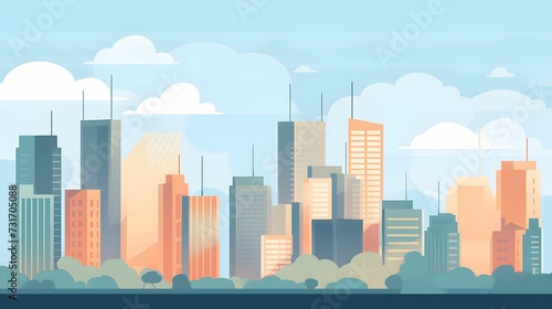 AI generated illustration of a metropolitan city skyline featuring tall, prominent buildings