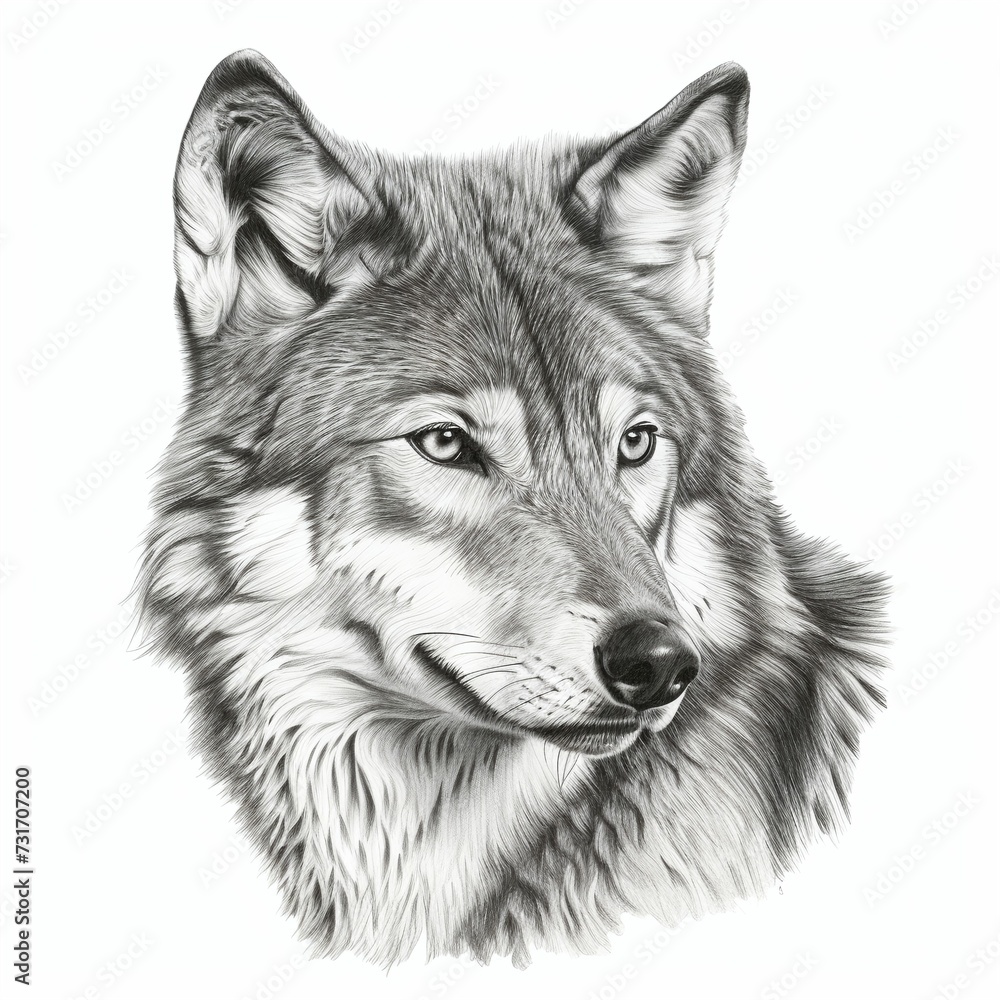 AI generated wolf head on white background AI generated wolf head on white background