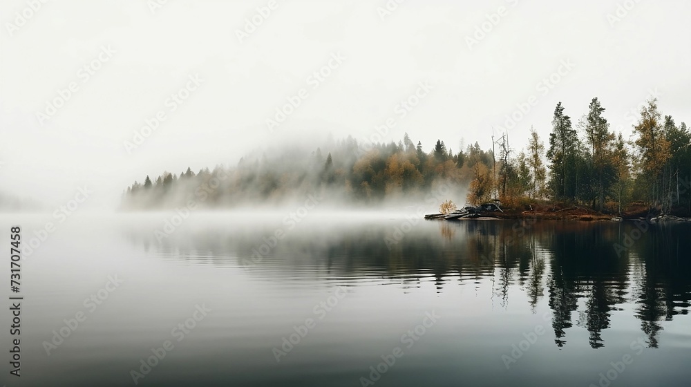 AI generated illustration of an idyllic autumn scene featuring a tranquil lake AI generated illustration of an idyllic autumn scene featuring a tranquil lake