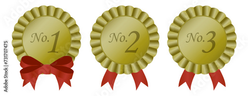 ランキングが書かれたロゼッタのリボンバッジのイラスト（赤）