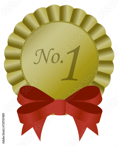 No.1と書かれたロゼッタのリボンバッジのイラスト（赤）