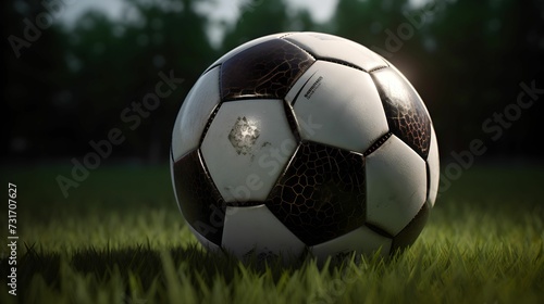 AI-generated illustration of a soccer ball placed on a lush green grass field.