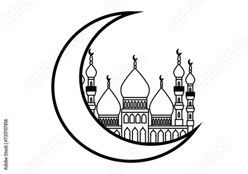 Icono negro de mezquita en una luna de ramadán.