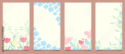 Women's, mother day spring vertical background, social media stories template with flowers