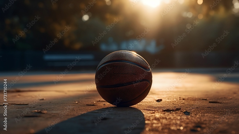 AI generated illustration of A basketball rests on the ground