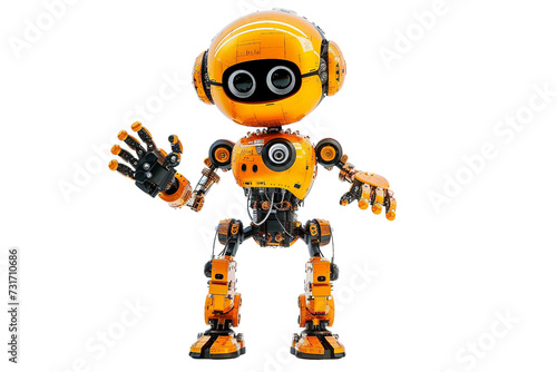 Small Robot Waving on Transparent Background, PNG, Generative Ai