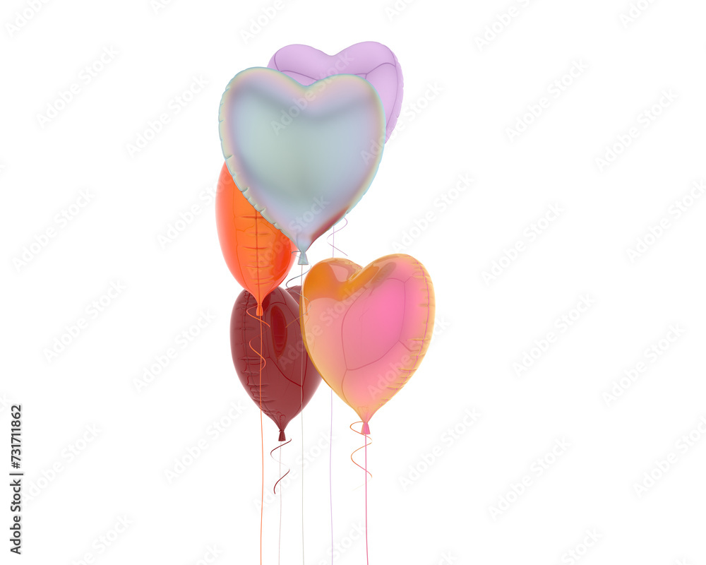 Heart balloons isolated on background. 3d rendering - illustration