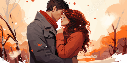 Couple sweet playing romantic scenery pastel vector illustration in concepts cute kawaii anime manga style