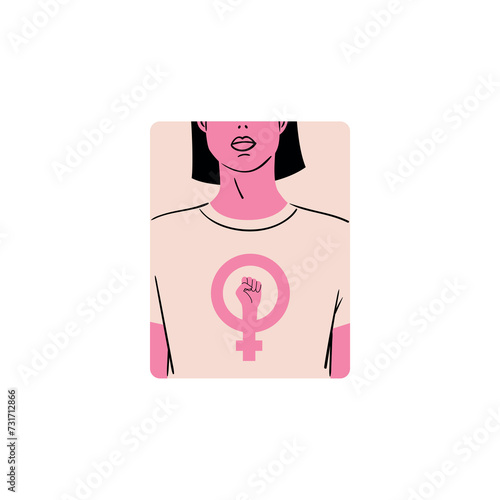 A sticker dedicated to feminism - a girl in a T-shirt with the inscription “go girl!” Stylish and vector illustration for International Women's Day. Badge for women's rights and equality.