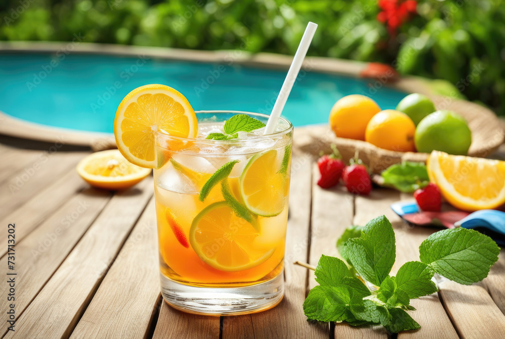 Fototapeta premium Refreshing Summer Drink by the Pool