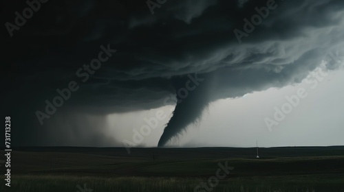 AI generated illustration of a dramatic scene of a tornado in a grassy field