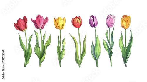 hand drawn Tulip flowers isolated