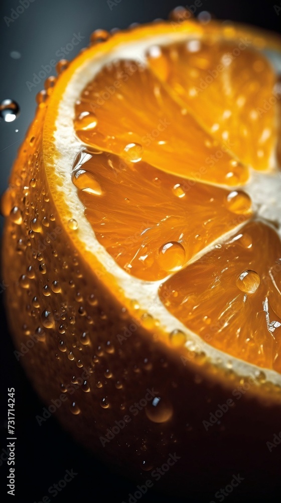 AI generated illustration of fresh orange with water drops AI generated illustration of fresh orange with water drops