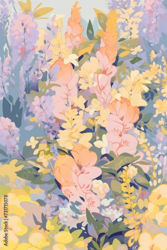 AI generated illustration of a vibrant watercolor painting featuring a still-life bouquet of flowers