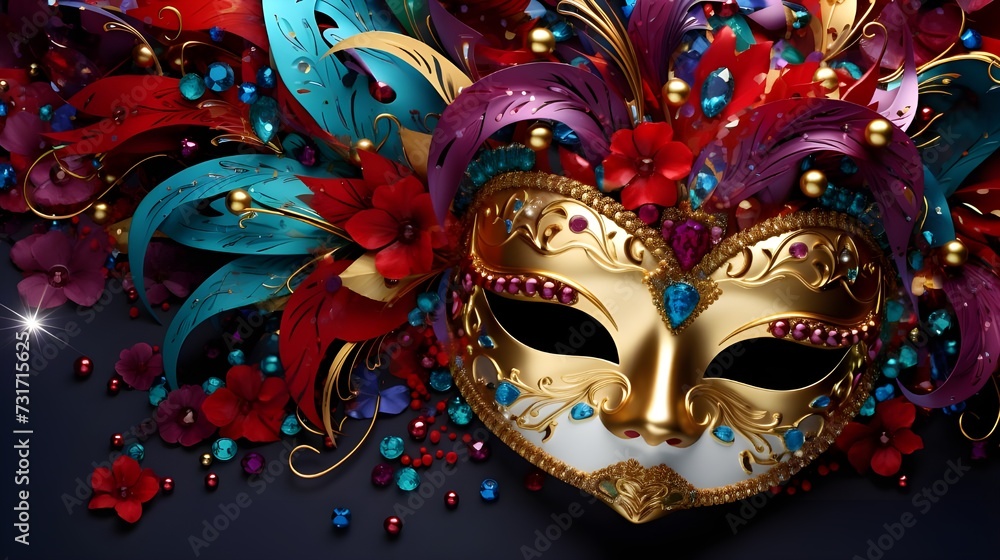 carnival mask with red flowers
