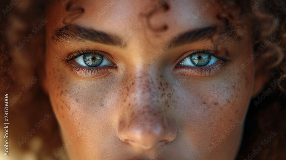 a beautiful young woman with freckles and very big blue eyes a beautiful young woman with freckles and very big blue eyes