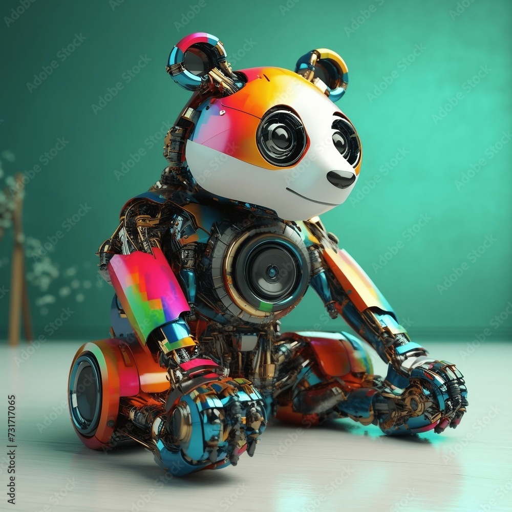 AI generated illustration of a robotic panda on a blurred background AI generated illustration of a robotic panda on a blurred background
