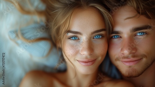 a man and woman laying down in bed next to each other