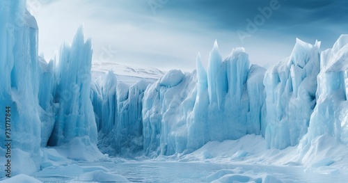 Stunning scene of majestic icebergs against a bright blue sky. AI-generated. © Wirestock