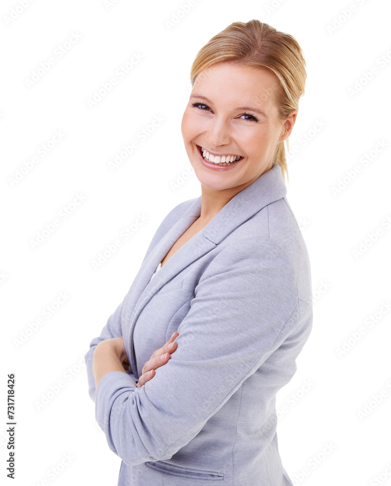 Professional woman, fashion and smile in studio with confidence for startup, success and pride. Happy, entrepreneur and pose with hands on hips for positive, job and career on white background Professional woman, fashion and smile in studio with confidence for startup, success and pride. Happy, entrepreneur and pose with hands on hips for positive, job and career on white background
