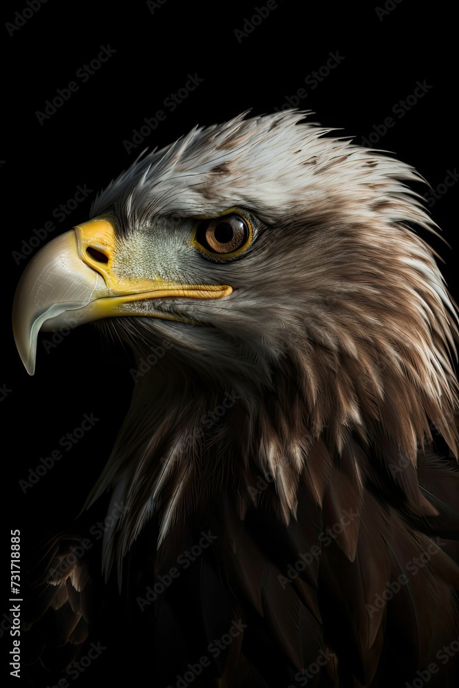 Fototapeta premium AI generated illustration of A majestic bald eagle standing out against a dark backdrop