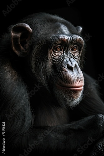 AI generated illustration of A black macaque monkey on a black background © Wirestock