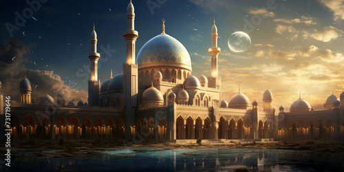 Ramadan Kareem Beauty Night Mosque Landscape Background 