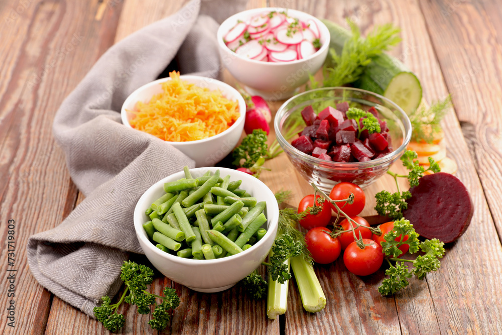 assorted of vegetable salad in bowl- diet, health food, nutrition concept assorted of vegetable salad in bowl- diet, health food, nutrition concept