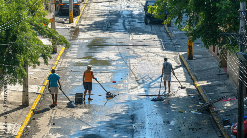 workers clean the street from garbage, road
workers clean the street from garbage, road