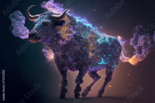 AI generated illustration of a majestic bull with a spiritual aura
