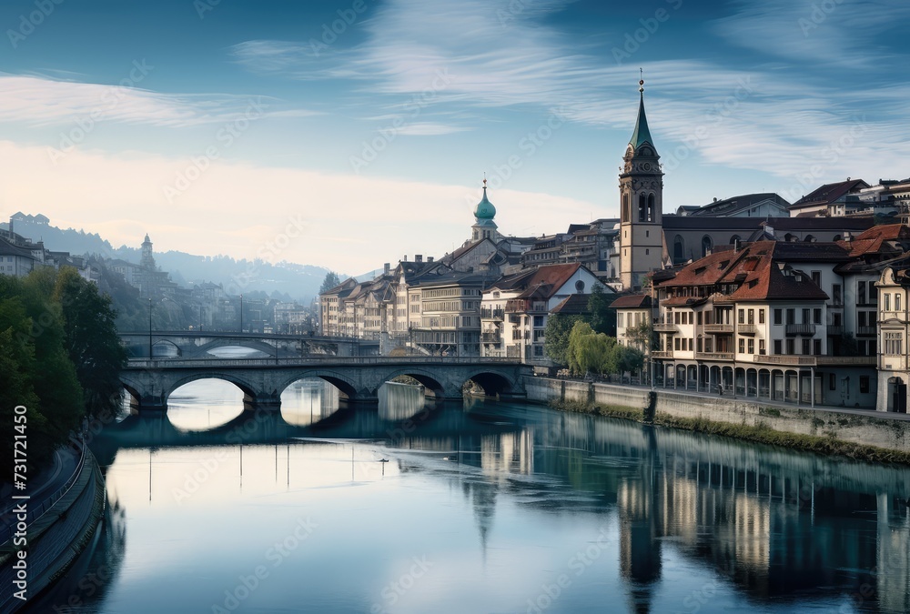 Fototapeta premium Panoramic view of the old town of Bern, Switzerland.