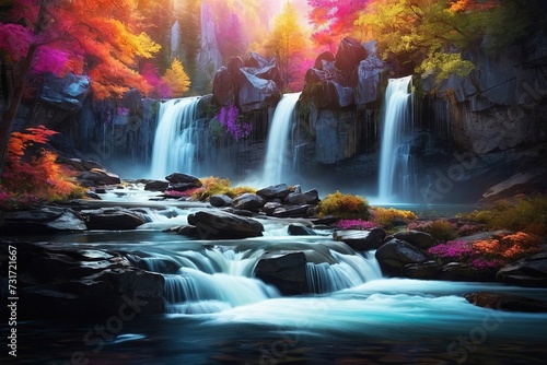 Tropical Paradise AI-Generated Waterfall Painting with Bird