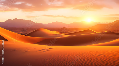 Sand dunes in desert landscape, 3d rendering of beautiful desert