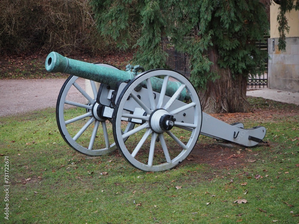 Historic cannon displayed in a rural outdoor setting