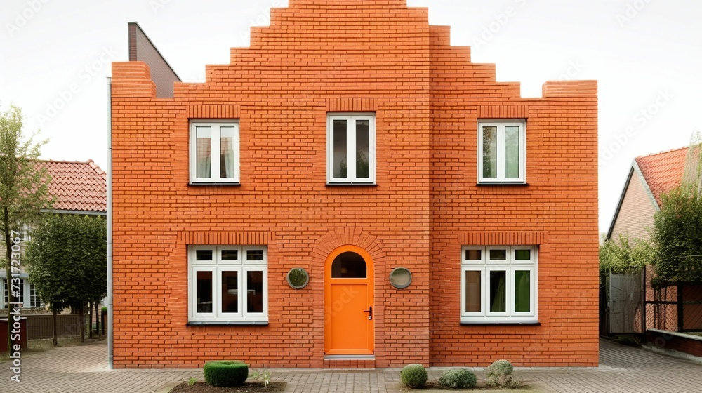 Naklejka premium AI generated illustration of a red brick building with a unique roof design