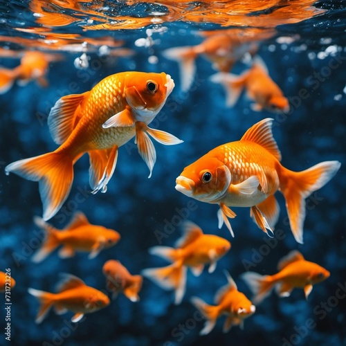 AI generated illustration of numerous fish swimming in the small aquarium