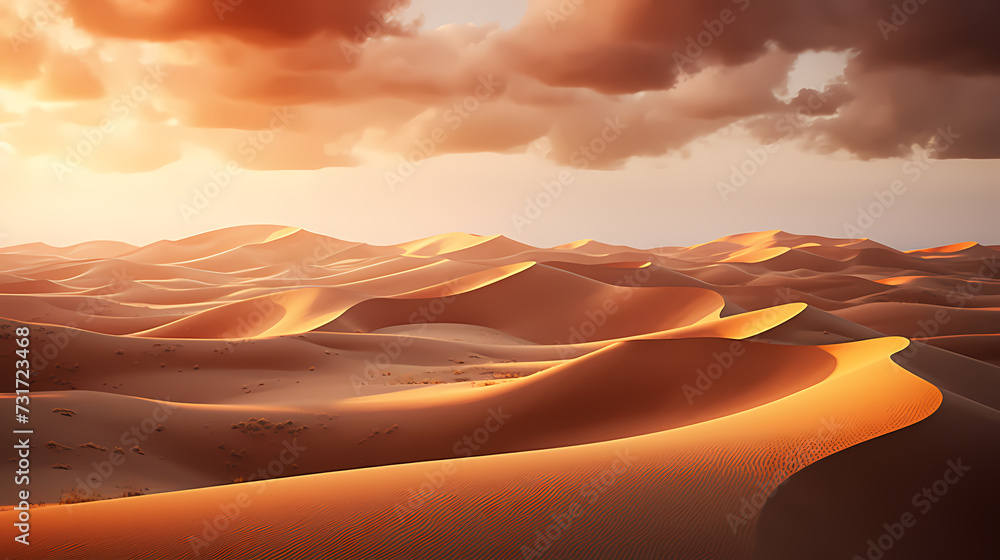 Naklejka premium Sand dunes in desert landscape, 3d rendering of beautiful desert