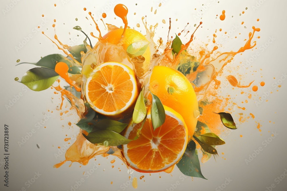 AI generated illustration of splashing exploding orange fruits for ...