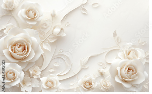 White Rose Elegance in Beige  Hatecore  Romantic Spirals on Ceramic Landscape