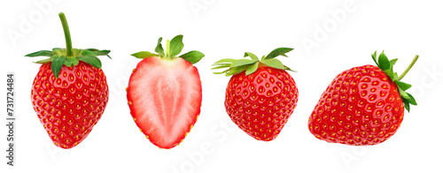 Fototapeta Naklejka Na Ścianę i Meble -  Full and cut fresh strawberry on transparent background