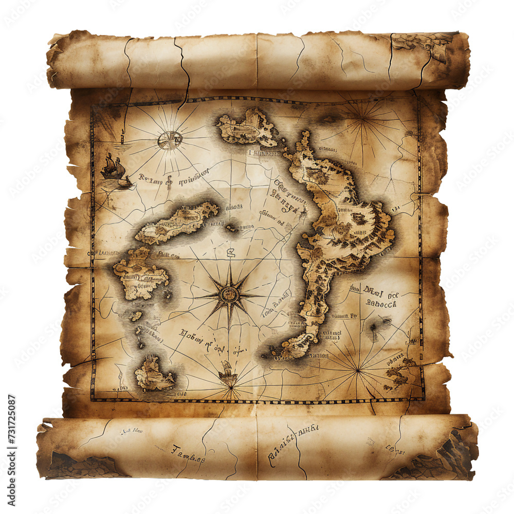 Treasure map scroll, transparent background, isolated image, generative ...