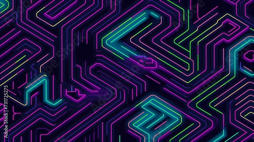 AI generated illustration of an illuminated circuit board with multi-colored LEDs