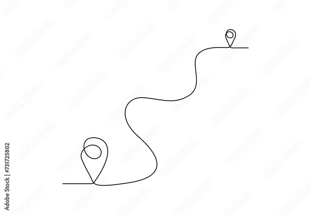 Fototapeta premium Continuous single line drawing of location markers icon. Pin between two points in one line style vector illustration. Premium vector 
